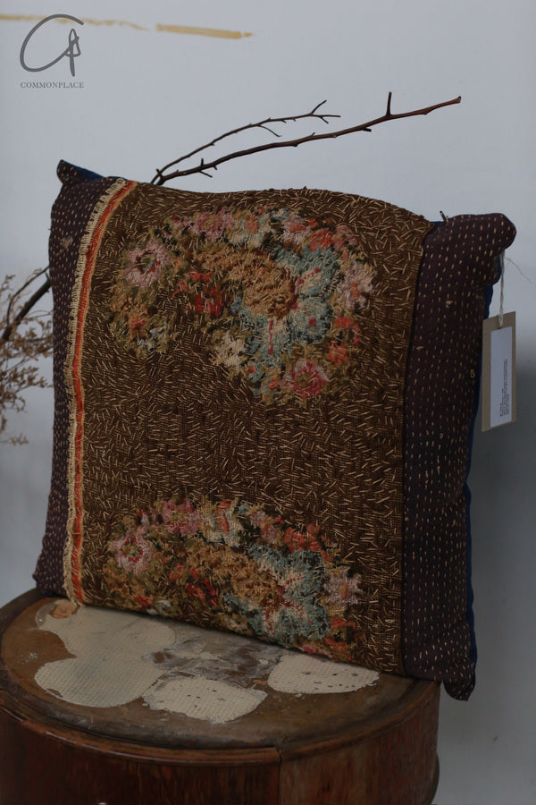 By Walid hand embroidered linen cushion, unique antique fabric BW-1029-HUASE pattern